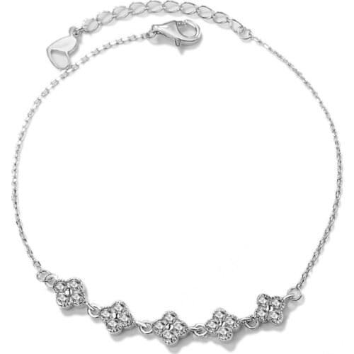 925 Sterling Silver Four Leaf Bracelet Woman Simple Personality Style Party Jewelry White Gemstone Bracelet