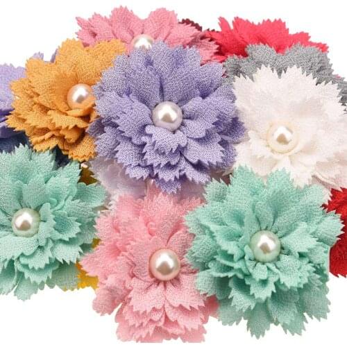 10PCS 3inch Fashion Flower Pearl Center Hair Accessories DIY Hair Bows for Girls Kawaii Flower Accessories for Hairclip