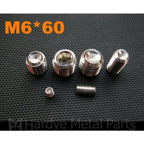 100pcs/lot M6*60 DIN916 stainless steel hex socket set scew with cup point grub screw