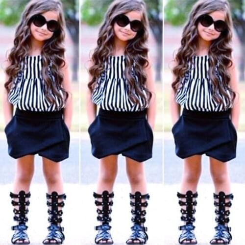 2020 Summer Childrens' clothes baby girl clothes Cool Short Sleeve Top + Skirt 2-piece set Cool girl Street style 2-7Years Old