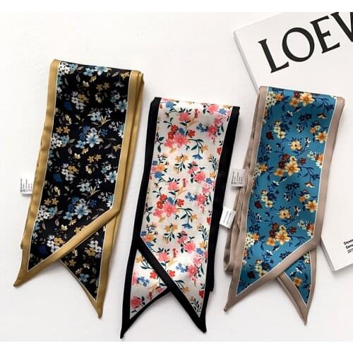 2021 Female Spain Silk Neck Scarf Luxury Polka Floral Hair Tie Scarves Foulard Head Band Shawls and Wraps Neckerchief Bandanas