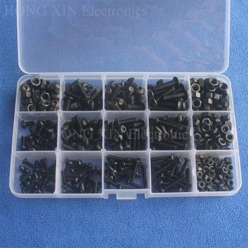 440pcs Iron Screw M3 M4 M5 Hex Socket Button Head Nut Woodworking Screws Fastener For Furniture with Plastic Case screw nut