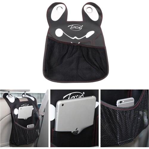 Car iPad Mobile Phone Holder PU Leather Mesh Net Organizer Auto Back Seat Storage Bag Pocket Car Assort Accessories Cartoon