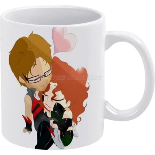 WinterGreenXVolt Chibis White Mug White Ceramic Tea Cup Birthday Gift Milk Cups and Mugs Wintergreen Volt Superhero Henyoki Comi