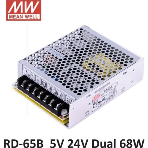 Original Mean well RD-65B 68W 5V 4A 24V 2A Dual output Meanwell Power Supply 85-264VAC input 5V 24V Power supply adjustable