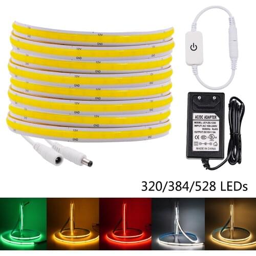 DC12V 24V COB LED Strip Light 320 384 528 LEDs Flexible Ribbon Tape High Density Soft COB LED Light RA90 0.5M-5M Linear Dimmable