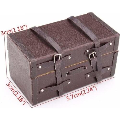 1/12 scale retro wooden leather treasure box case model for DIY House/Mininatures decor Doll House Accessories toy for kids
