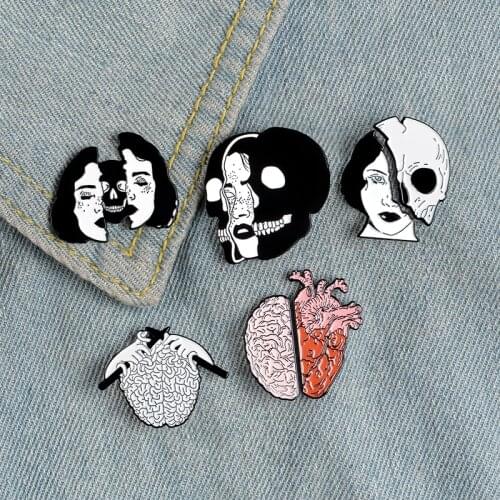 Divided Faces Enamel Pin Organ Brain Heart Brooches Backpack Clothes Lapel Halloween Badge Punk Jewelry Gift for Friends
