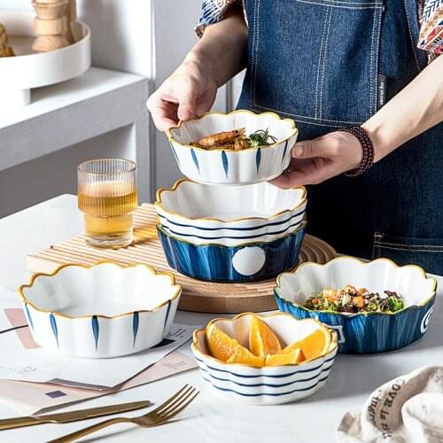 Japanese style ceramic baked rice bowls home creative personality breakfast single fruit salad bowls dessert oven baking bowls