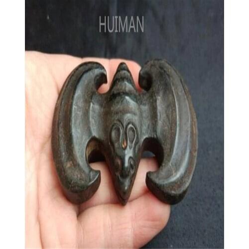 China Hongshan Culture Archaize Black Iron Meteorite Bat Statue Handicraft Home Decoration