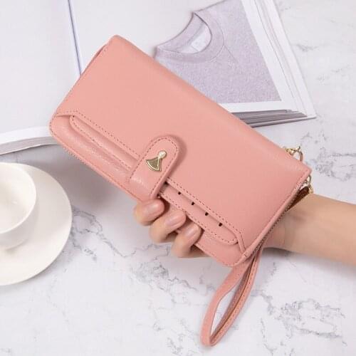 7-Colour Korean PU Leather Women Wallets Female Long Zipper Coin Purses with Wristband Handbag for Lady Money Credit Card Holder
