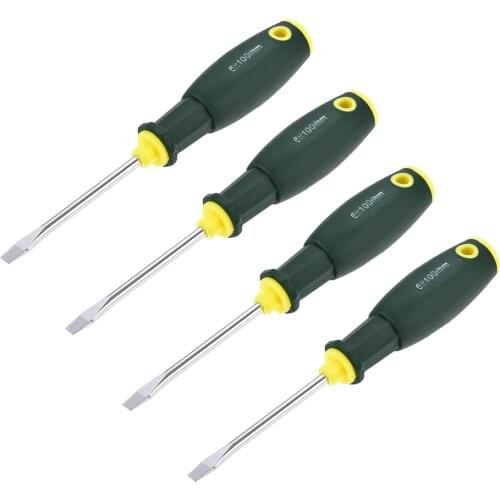 Uxcell 4 Pcs 7mm Slotted Magnetic Screwdriver 4" Round Shaft Non Slip Green+Yellow Handle