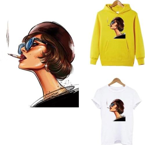 Vogue Lady Iron Patch Smoker Girl Heat Transfers Thermal Sticker Cool DIY Accessory Iron On Patches For Clothing Decoration
