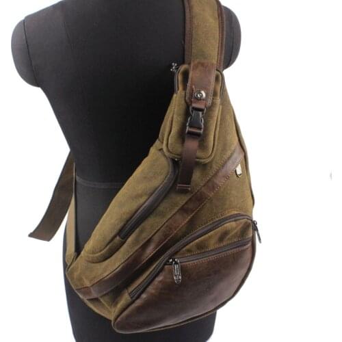 Men Canvas Casual Travel Motorcycle High Capacity Messenger Shoulder Sling Pack Chest Triangle Bag