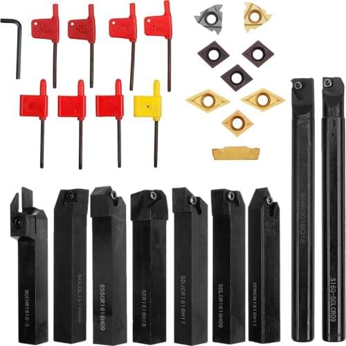 9pcs 16mm Shank Lathe Boring Bar Turning Tool Holder Set With Carbide Inserts CNC Cutting Tool Holder Lathe Set