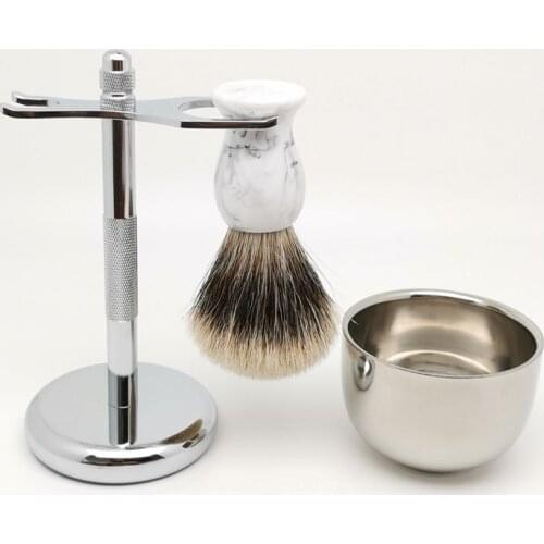 TEYO Two Band Silvertip Finest Badger Shaving Brush Set Include Shaving Stand Cup Perfect for Wet Shave Safety Double Edge Razor