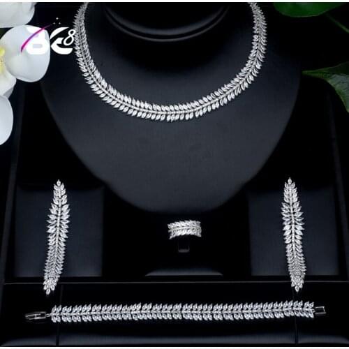 Be 8 Shinning Pave AAA CZ Dubai Jewelry Sets 2019 Women Wedding Zirconia Leaf Design 4pcs Jewelry Set ensemble de bijoux S433