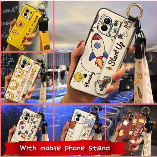 New Lanyard Phone Case For Xiaomi 11 Silicone Kickstand Dirt-resistant Phone Holder Cartoon Soft