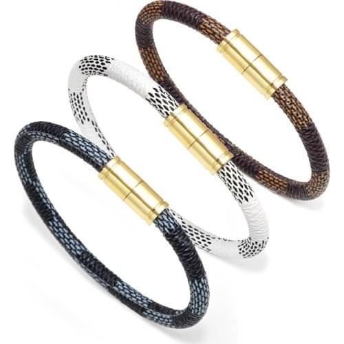 New Style Fashionable Cowhide Stripes Bracelets Bracelet Men And Women Couples Bracelets Alloy Magnetic Snap Joints