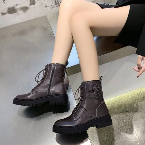 Autumn Winter Women Fashion Lightweight Comfortable Round Toe Shoes Ladies Lace-up Thick-soled Non-slip Womens Platform Boots