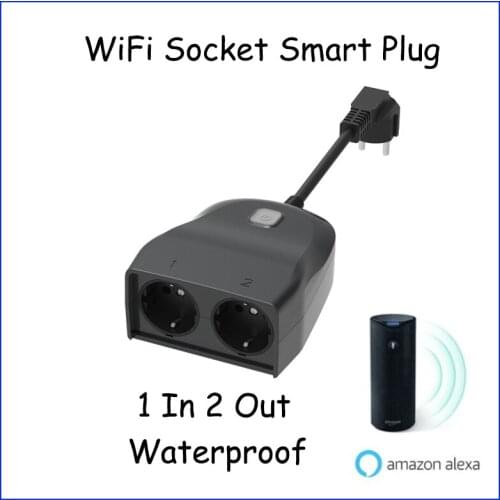 Outdoor WiFi Socket Smart Plug Home Automation WIFI Switch 1 In 2 Out Outdoor Waterproof Plug Adaptor APP Remote Alexa/Google