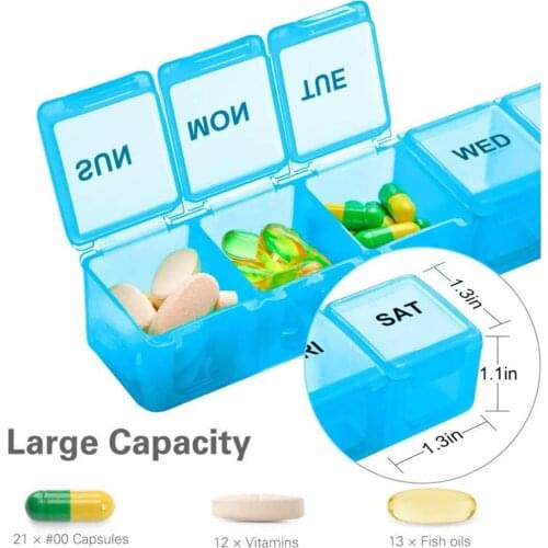 Weekly 7 Days Pill Box Plastic Pill Box Case Organizer Medicine Storage Cases for Home Travel Container Tablet Dispenser