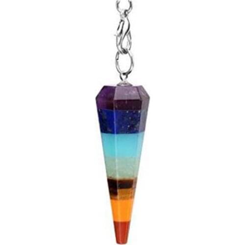 KFT Natural Healing Chakra Reiki Crystal Quartz Hexagon Pyramid Pendulum Pendant Stone Beads Chain Dowsing Amulet Jewelry