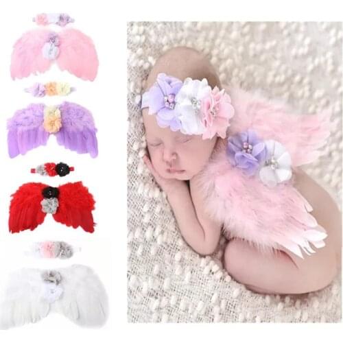 MIXIU Newborn Photography Props Costume Cute Angel Wings+Baby Headbands Photo Props Infant Baby Girls Boys Outfits Accessories