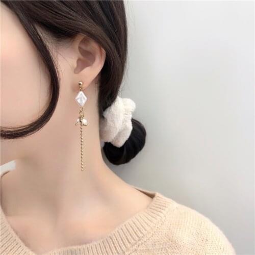 TIMEONLY Delicate Simulation Pearl Tassel Drop Earrings Beading Sweet Party Earring for Women Girls No Pierced Ears Jewelry