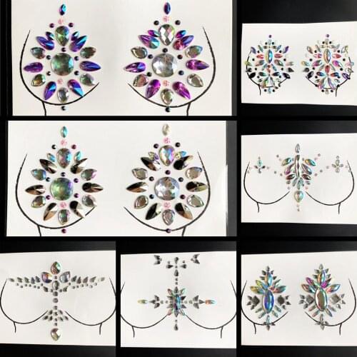 Lady Makeup Body Art Sexy Chest Paste For Hipster Flash Jewelry Nipple Ornament Nice Crystal DIY Tattoo Sticker Shining 3D Gem