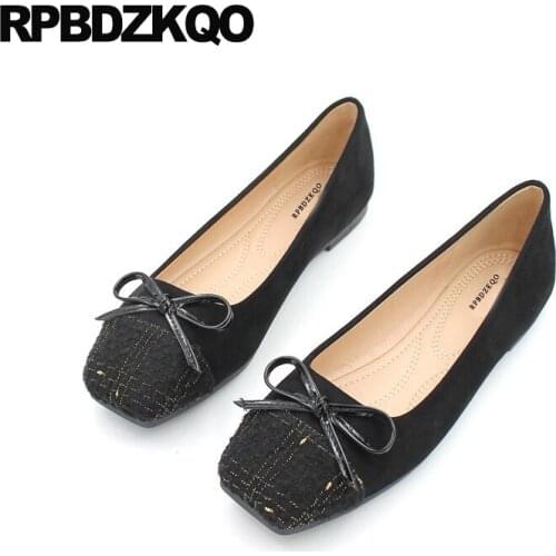 Bow Red Wine Casual 2021 Large Size Square Toe Ballet Women Flats Shoes With Little Cute Bowtie Black Ballerina Slip On Shallow