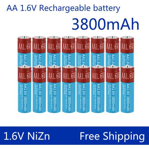 20pcs/lot AA battery 3800mAh 1.6V Ni-Zn aa rechargeable battery Replace 1.5V/1.2V AA Battery for Toys Camera Remote control