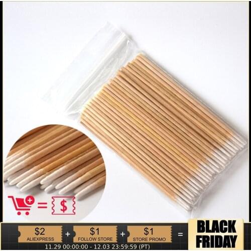 200pcs Wood Handle Small Pointed Tip Head Cotton Swab Eyebrow Tattoo Beauty Makeup Color Nail Seam Dedicated Dirty Picking