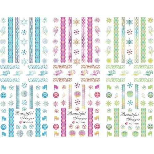 3 Sheet/Lot Colorful Lattice Laciness Series Large Sheet Water Transfer Sticker For DIY Nail Art Decal Hot Series