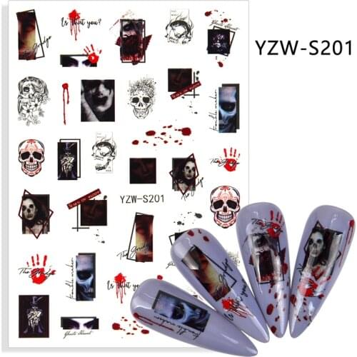 3D Stickers for Nails Self-Adhesive Stickers Halloween Carnival Skull Grimace Design Nail Art Decorations Nail Foil Accessories