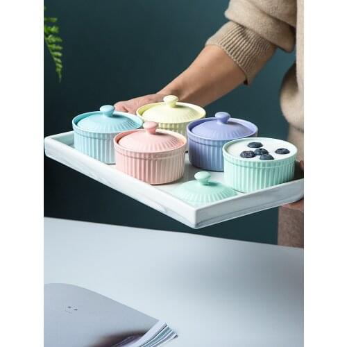 Ceramics Children Small Stewed Eggs Nutrition Soup Bowl With Cover Microwave Oven Stew Pot Stewpot Thermal Cooker Baking Tray