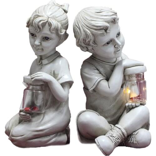Kids Statue Solar Led Light Garden Statue Resin Baby Statue Solar Powered Lamp Flower Bed Yard Sculpture Home Art Decor