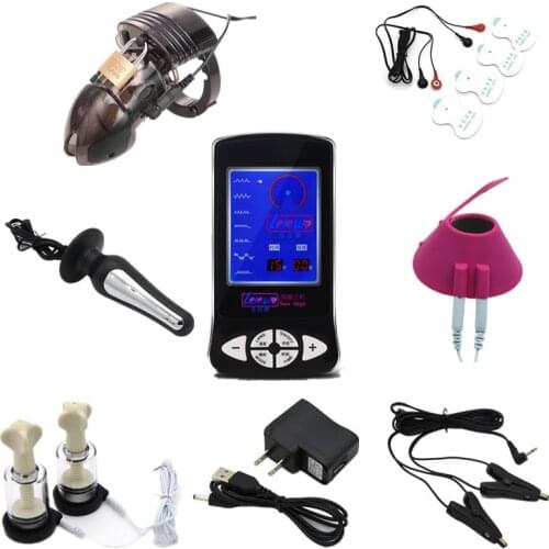 Electro Shock Penis Stimulation CB6000 Cock Cage Ring Breast Enlarge Nipple Sucker Clamps Electric Nipple Pads Massager Sex Toys