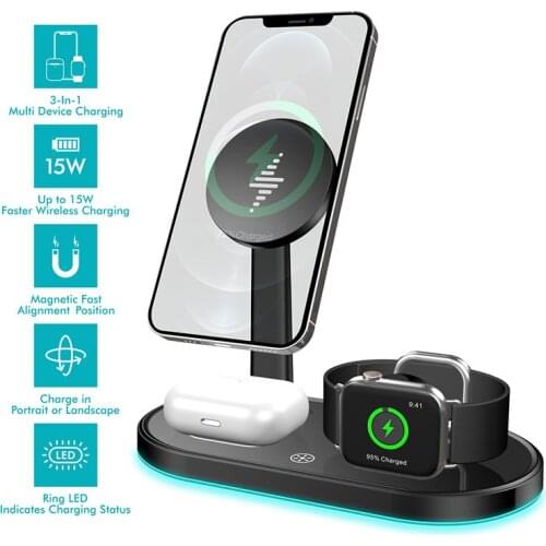 3 In 1 Magnetic Wireless Charger 15W Fast Charging Station for Magsafe IPhone 12 Pro Max Mini Chargers for Apple Watch Airpods