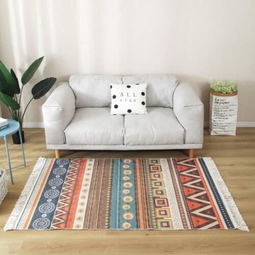 Morocco Retro Living Room Carpet Hand Woven Cotton Linen Area Rug for Bedroom Decor Nordic Tassels Rug Sofa Table Floor Mat