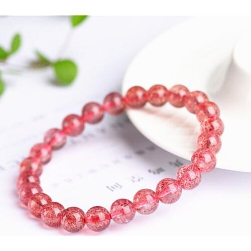 Grade AAA Natural Red Strawberry Quartz Beaded Bracelet 7mm 8mm 9mm 10mm Round Bead Bangle Stretch Prayer Bracelet BR046