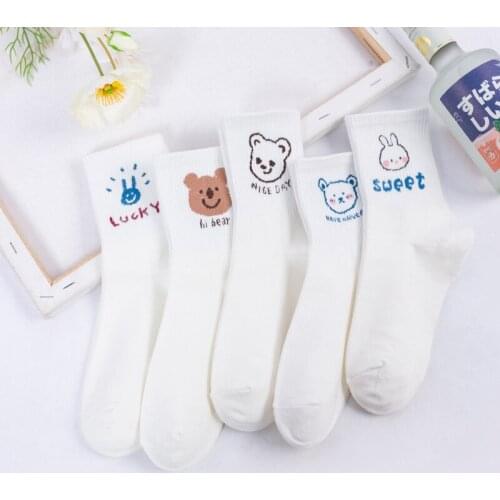 Japanese Harajuku Style White Animal Woman Socks Cotton with Cartoon Bear Rabbit Funny and Kawaii Socks Women 62102