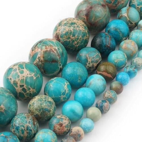 Lake Blue Natural Sea Sediment Jaspers Stone Beads 4 6 8 10 12mm Spacer Loose Beads for Jewelry Making DIy Necklace Accessories