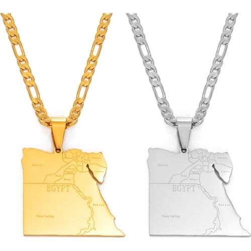 Anniyo Country Egypt Map States Pendant Necklaces for Men Women Gold Color Jewelry Egyptians Maps #166221