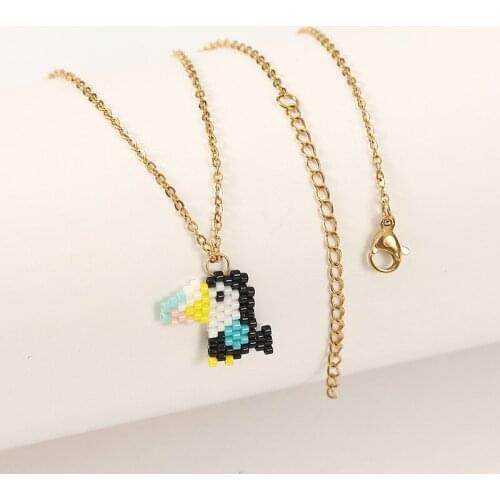 Cute Woodpecker Bird Miyuki Glass Beaded Handmade Necklace Pendant For Women Fashion Gold Chain Stainless Steel Necklace Gifts