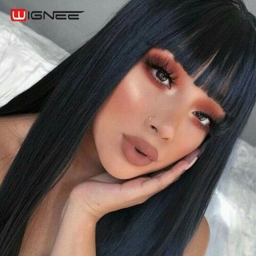 Wignee Straight Human Hair Wigs With Bangs Full Machine Made Natural Brazilian Wig For Women 150 Density Remy Hair Wig 10-18Inch