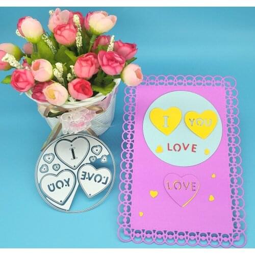 Peach heart shape with I love you, round shape, metal cutting mold, scrapbook, paper gift card, DIY decorative molding template
