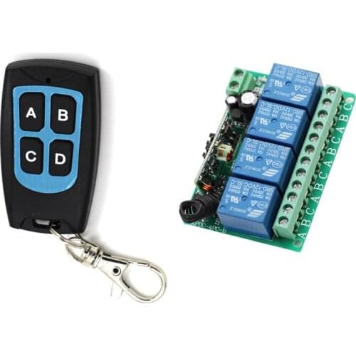 Hot Sales DC12V 4CH RF Radio Remote Lighting Switch Input 12V Receiver & Transmitter with 4Buttons Smart Home Switch 315/433Mhz