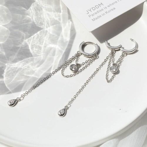 925 Sterling Silver Tassel Chain Crystal Star Charm Drop Earring For Women Girls Wedding Party Elegant Jewelry eh1330
