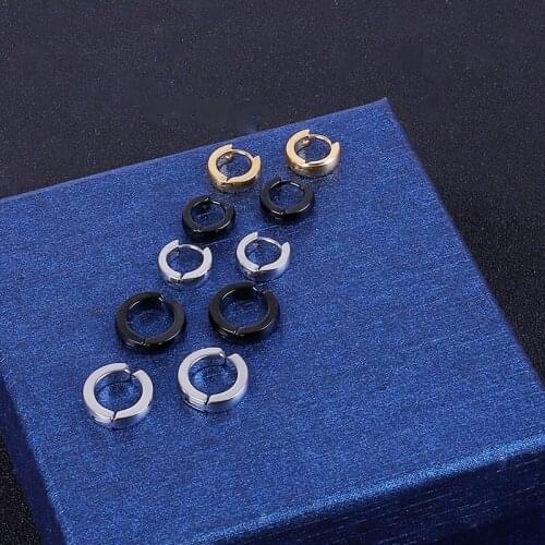 1pc Black Silver Color Earrings Titanium Steel Round Fashion Stud Earrings For Men Women Brincos Gifts Hip Hop Punk Jewelry